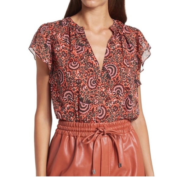 A.L.C. Silk paisley print burgundy blouse size 2 - Picture 1 of 6
